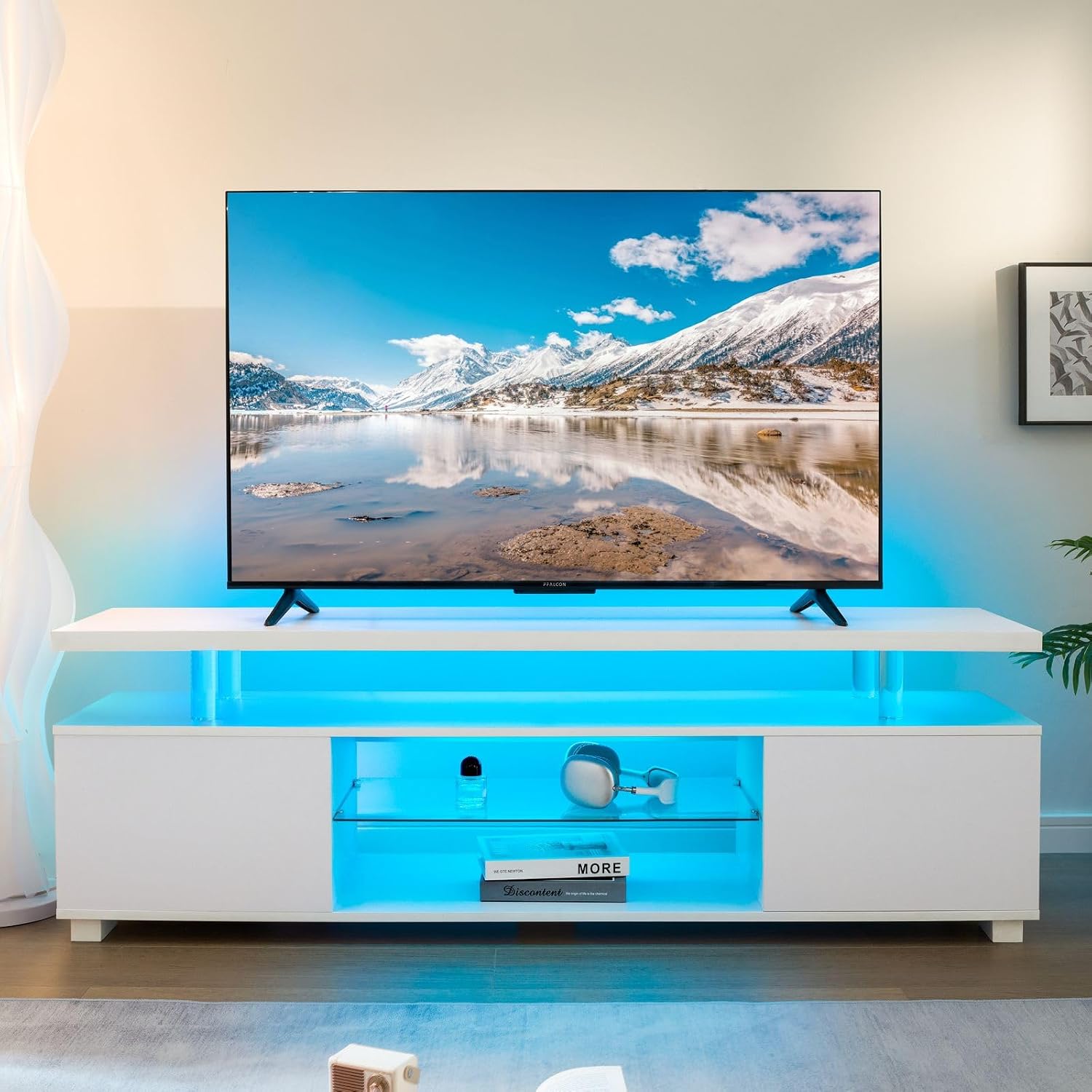 Gaming Console Entertainment Center - Biała szafka RTV z oświetleniem LED,