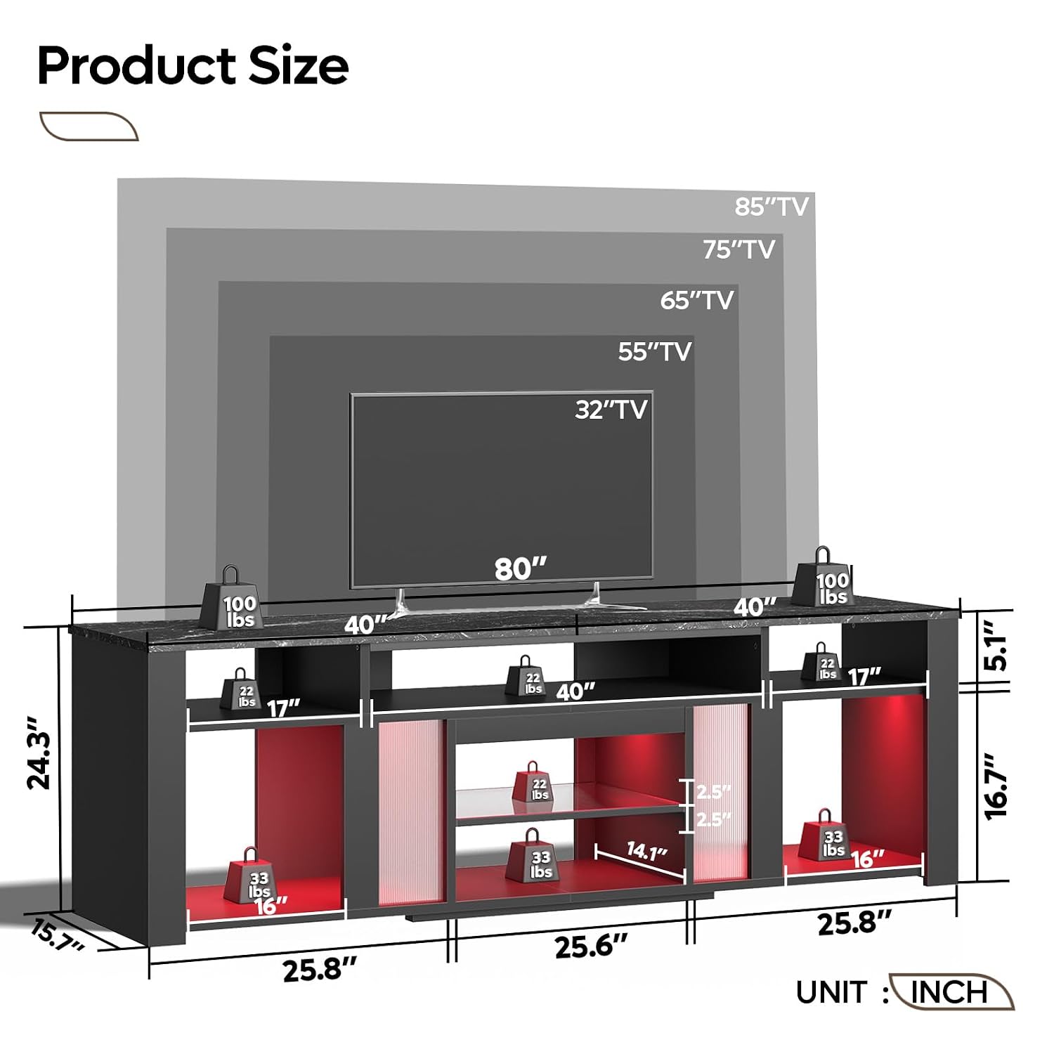 Gaming Console Entertainment Center - Szafka RTV 80 cali, centrum rozrywki,