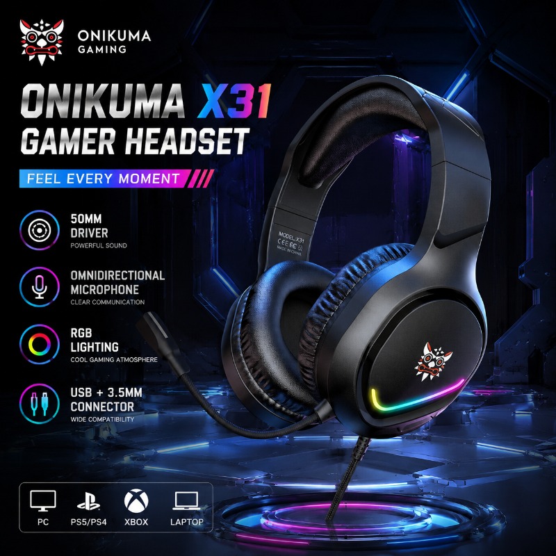 Gaming Console Amazon - Słuchawki gamingowe ONIKUMA X31 Profesjonalne słuchawki