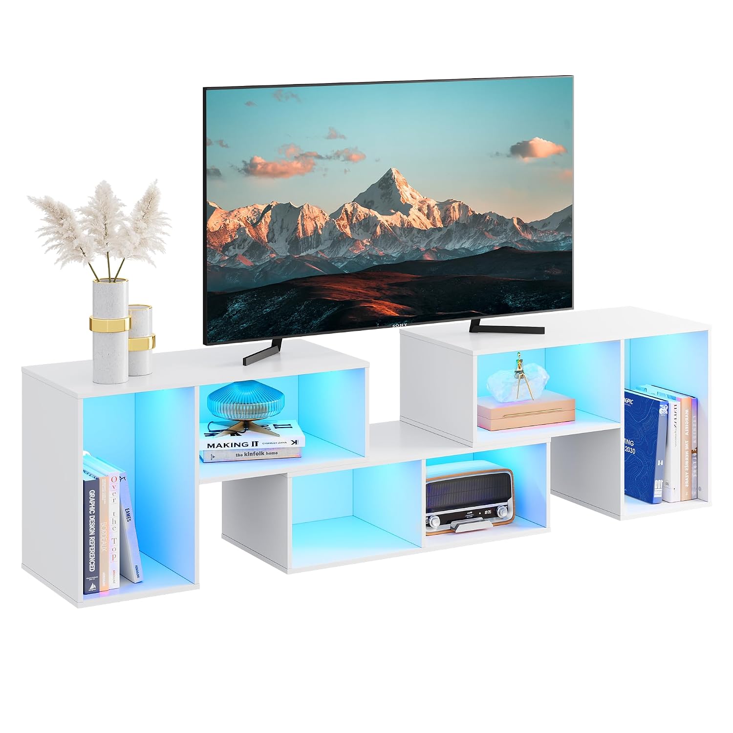 Gaming Console Entertainment Center - Rozkładana szafka RTV z paskiem LED,