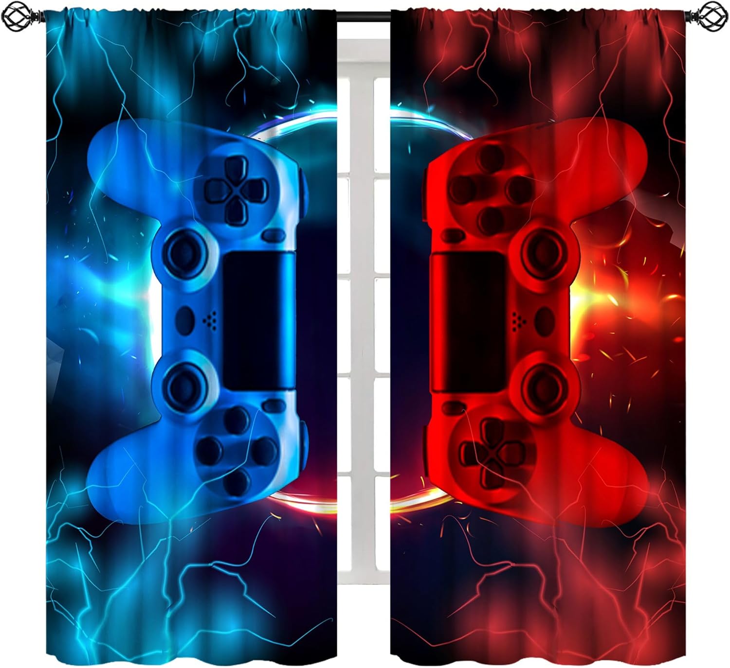 Gaming Console Youtube - Zasłony Gamingowe Niebiesko-Czerwone Konsola Arcade Styl