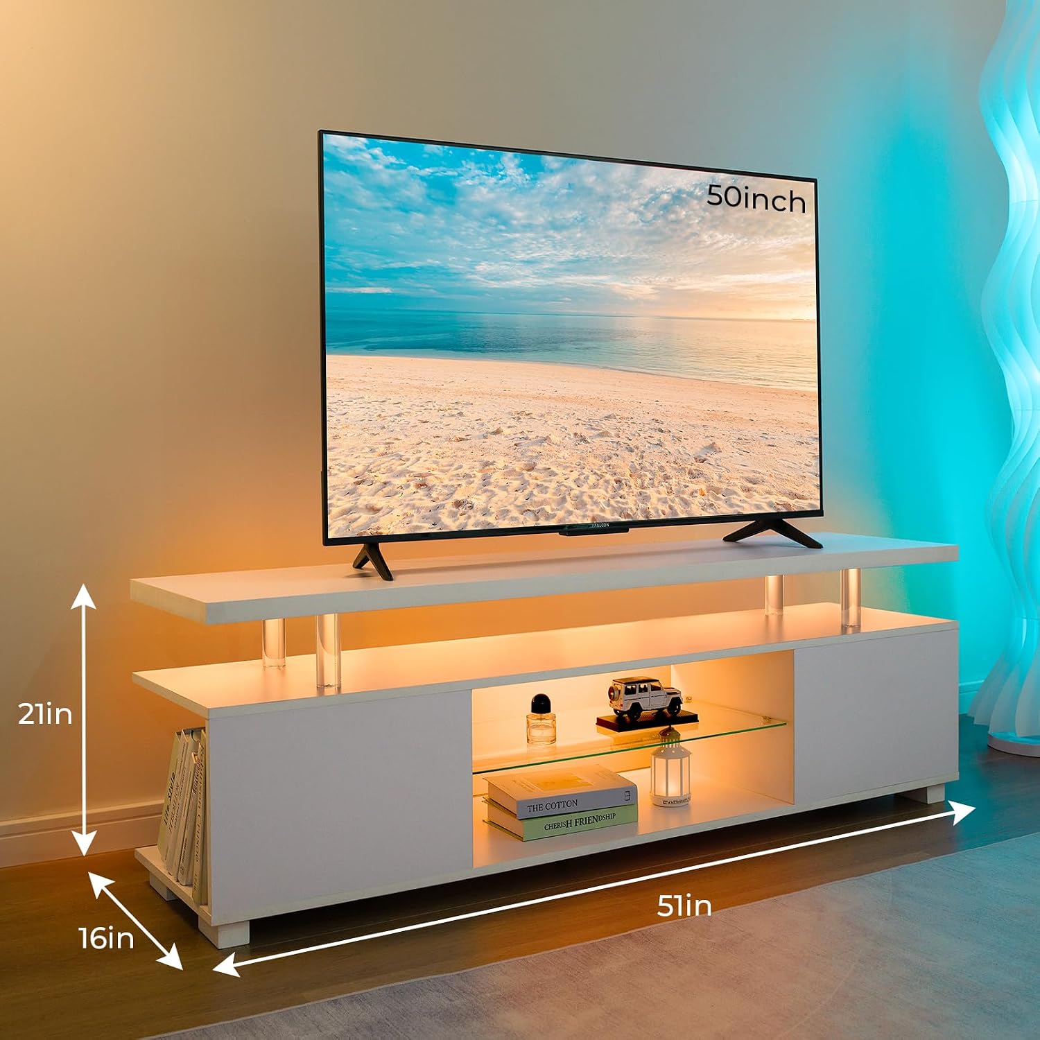 Biała szafka RTV z oświetlenie – Gaming Console Entertainment Center recenzja i cena