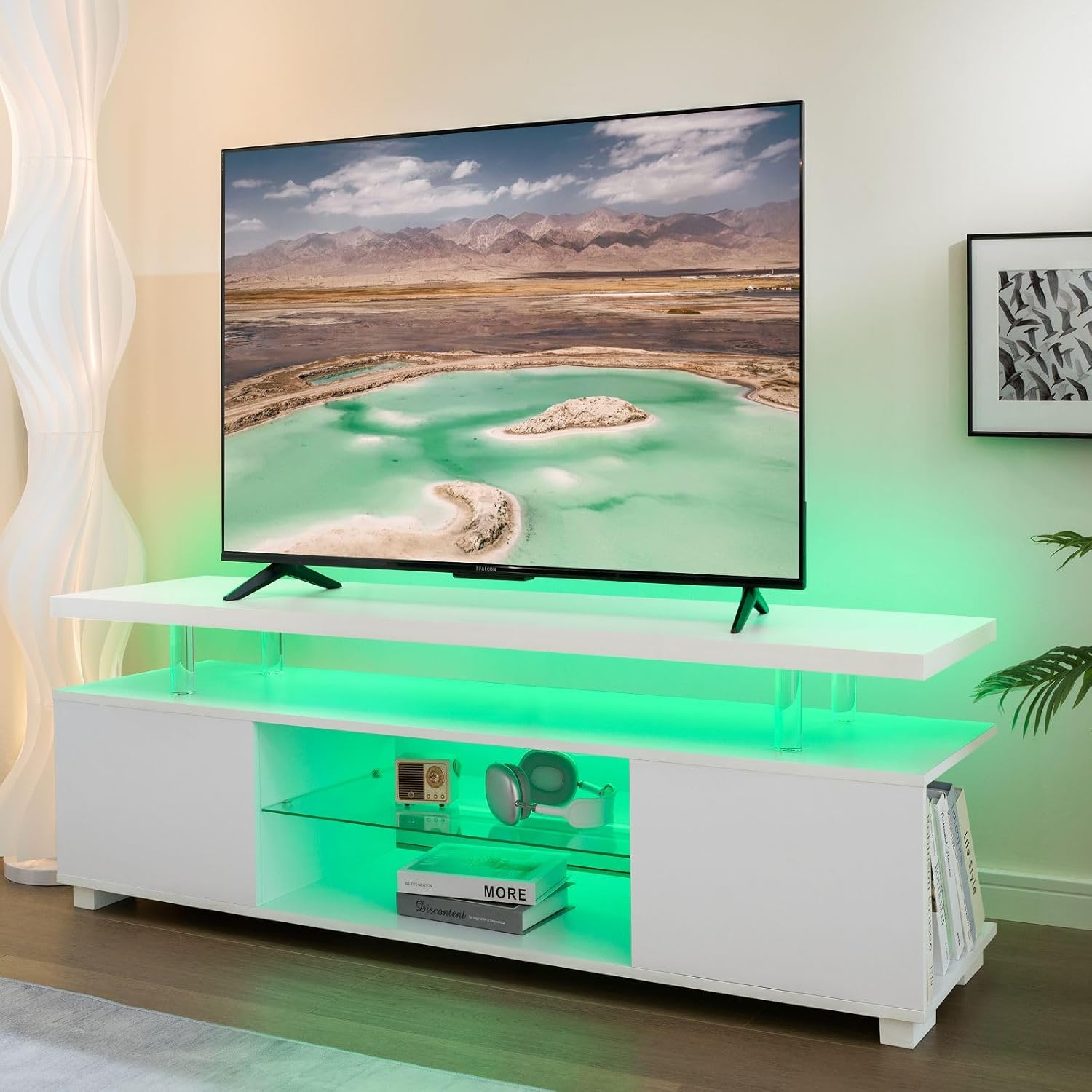 Biała szafka RTV z oświetlenie – Gaming Console Entertainment Center recenzja i cena