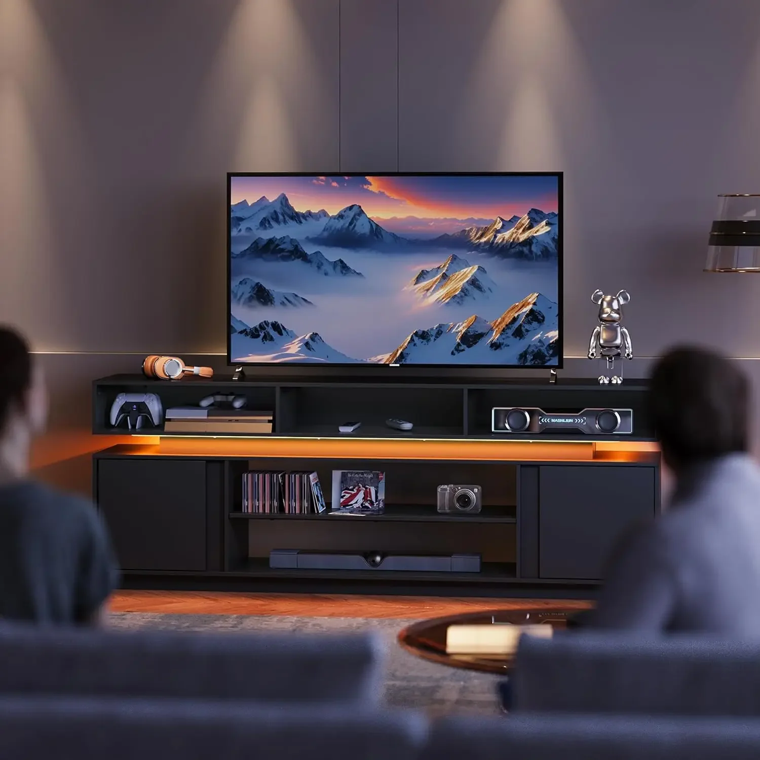 Dwupoziomowa szafka RTV z oświ – Gaming Console Entertainment Center recenzja i cena