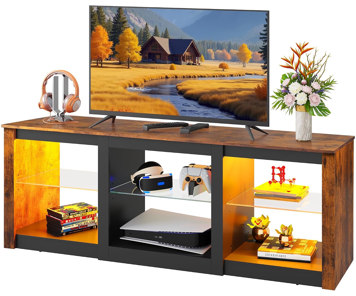 Szafka RTV LED z szklanymi pół – Gaming Console Entertainment Center recenzja i cena