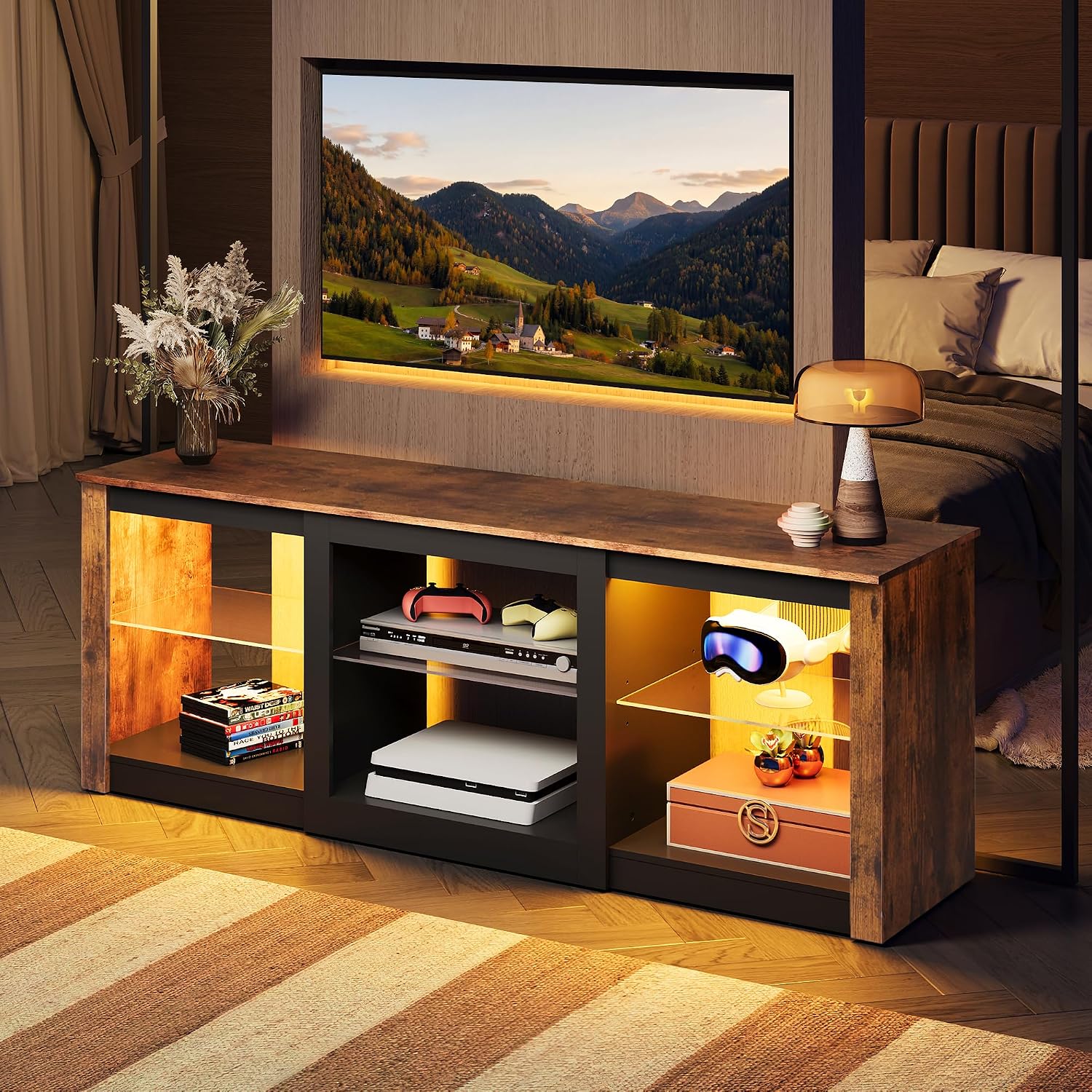 Szafka RTV LED z szklanymi pół – Gaming Console Entertainment Center recenzja i cena