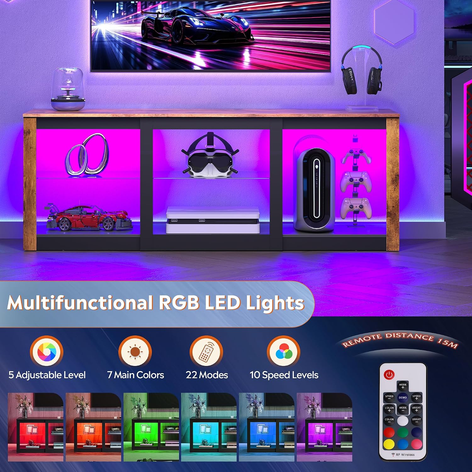 Szafka RTV LED z szklanymi pół – Gaming Console Entertainment Center recenzja i cena